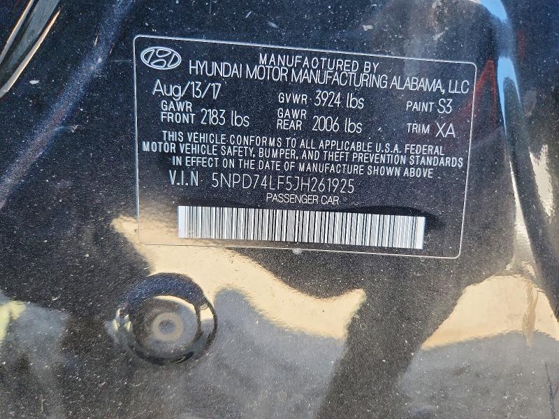 2018 Hyundai Elantra მანქანა იყიდება აუქციონზე, vin: 5NPD74LF5JH261925, აუქციონის ნომერი: 51505416