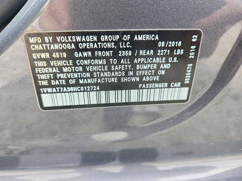 Aukcja sprzedaży 2017 Volkswagen Passat, vin: 1VWAT7A36HC012724, numer aukcji: 51635616