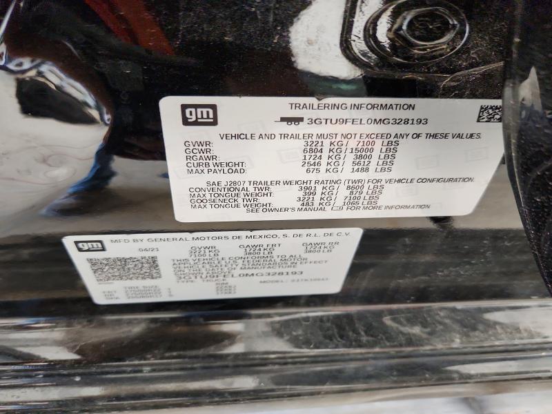 Aukcja sprzedaży 2021 Gmc Sierra, vin: 3GTU9FEL0MG328193, numer aukcji: 49619956