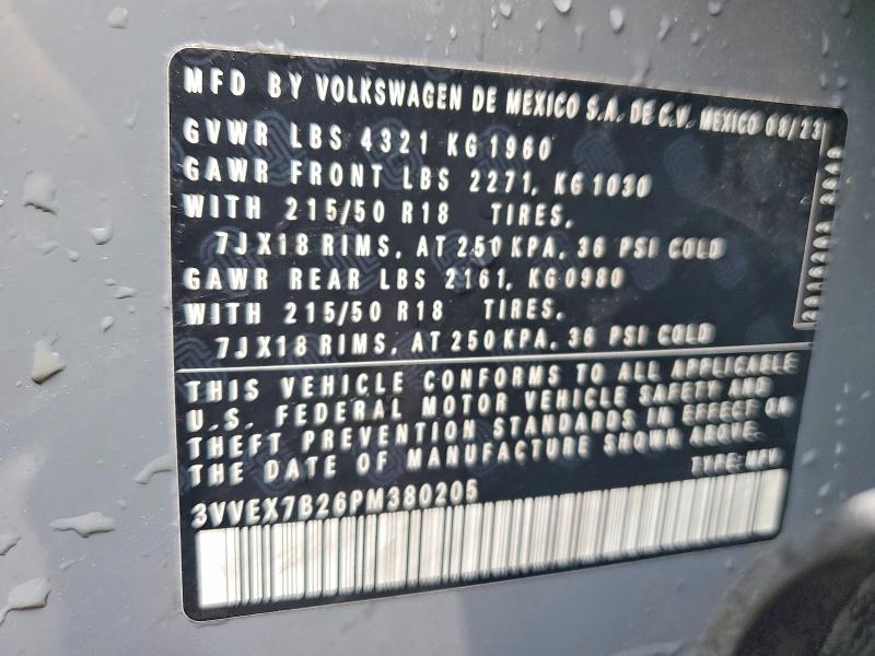 51316436 :رقم المزاد ، 3VVEX7B26PM380205 vin ، 2023 Volkswagen Taos مزاد بيع