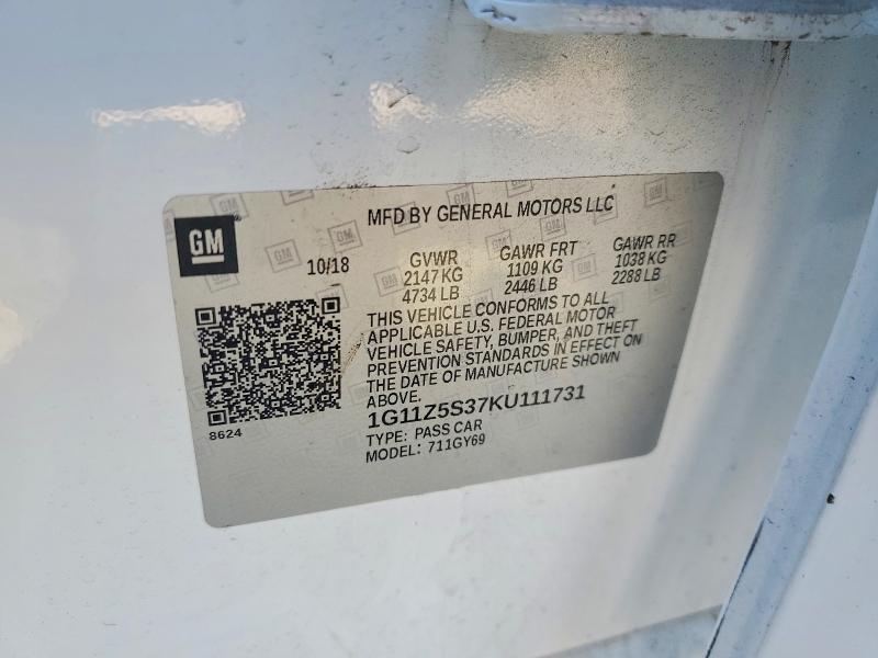 Aukcja sprzedaży 2019 Chevrolet Impala, vin: 1G11Z5S37KU111731, numer aukcji: 50940156