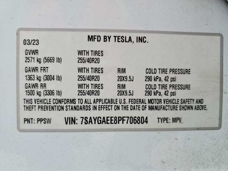 Aukcja sprzedaży 2023 Tesla Model Y, vin: 7SAYGAEE8PF706804, numer aukcji: 50510286