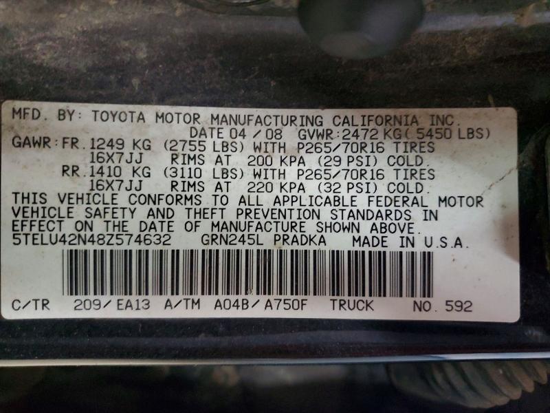 Продаж на аукціоні авто 2008 Toyota Tacoma, vin: 5TELU42N48Z574632, номер лоту: 50016976