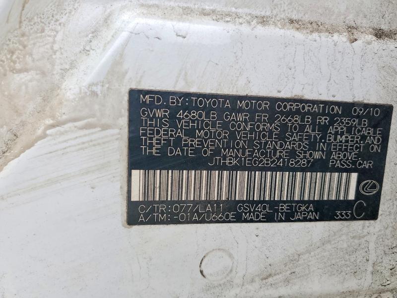 Продаж на аукціоні авто 2011 Lexus Es, vin: JTHBK1EG2B2418287, номер лоту: 49823656
