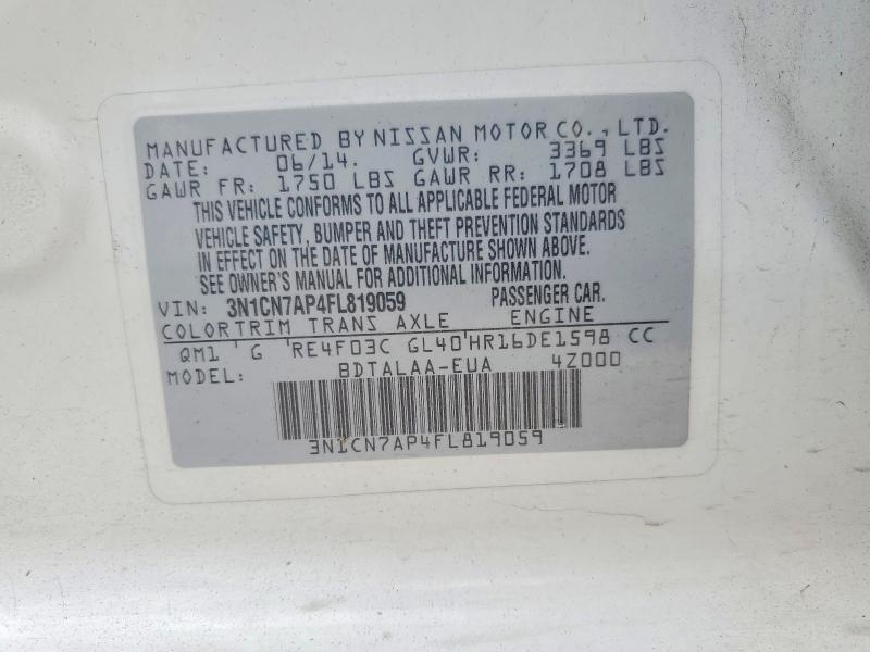 Aukcja sprzedaży 2015 Nissan Versa, vin: 3N1CN7AP4FL819059, numer aukcji: 50881696