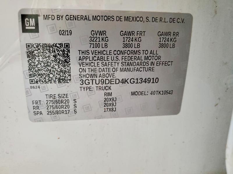 Продаж на аукціоні авто 2019 Gmc Sierra, vin: 3GTU9DED4KG134910, номер лоту: 50898986