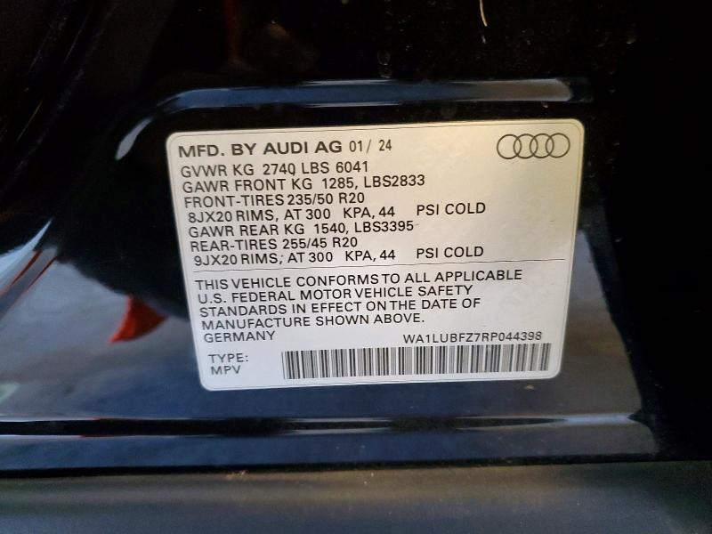 2024 Audi Q4 E-tron მანქანა იყიდება აუქციონზე, vin: WA1LUBFZ7RP044398, აუქციონის ნომერი: 48825656