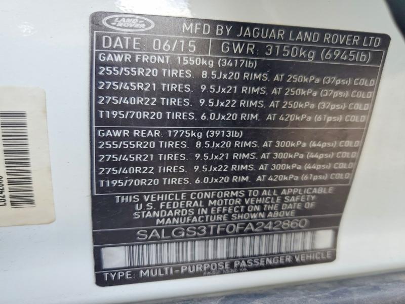 51417386 :رقم المزاد ، SALGS3TF0FA242860 vin ، 2015 Land Rover Range Rover مزاد بيع