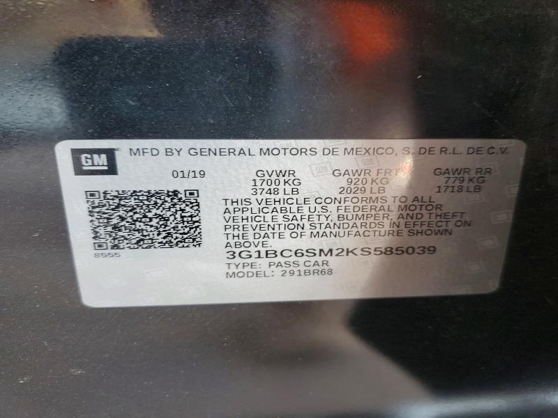 Aukcja sprzedaży 2019 Chevrolet Cruze, vin: 3G1BC6SM2KS585039, numer aukcji: 51008186