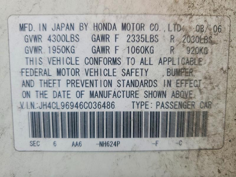 51349886 :رقم المزاد ، JH4CL96946C036486 vin ، 2006 Acura Tsx مزاد بيع