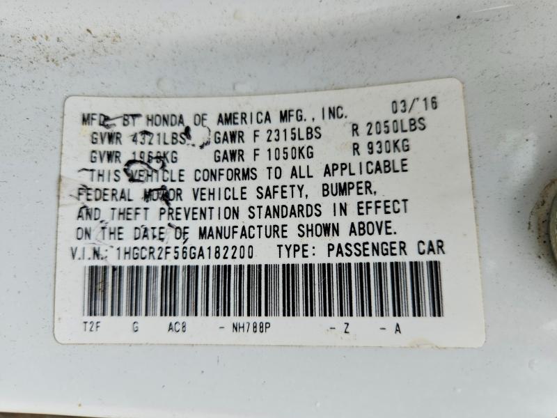 Aukcja sprzedaży 2016 Honda Accord, vin: 1HGCR2F56GA182200, numer aukcji: 51445076