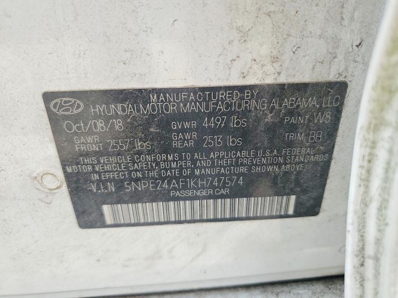 48764606 :رقم المزاد ، 5NPE24AF1KH747574 vin ، 2019 Hyundai Sonata مزاد بيع