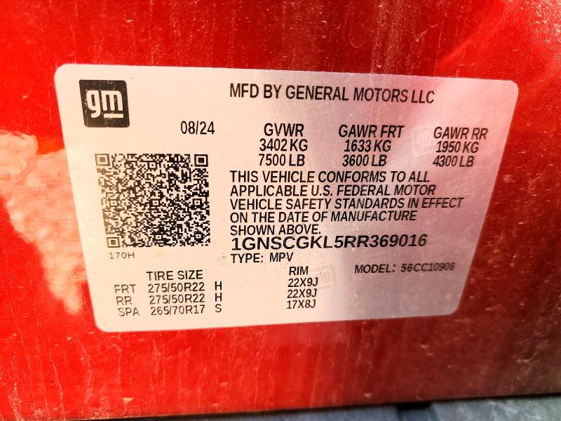 50612216 :رقم المزاد ، 1GNSCGKL5RR369016 vin ، 2024 Chevrolet Suburban مزاد بيع