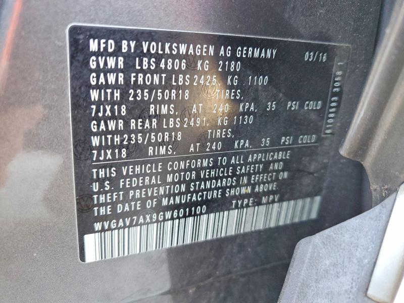 Продажа на аукционе авто 2016 Volkswagen Tiguan, vin: WVGAV7AX9GW601100, номер лота: 50508346
