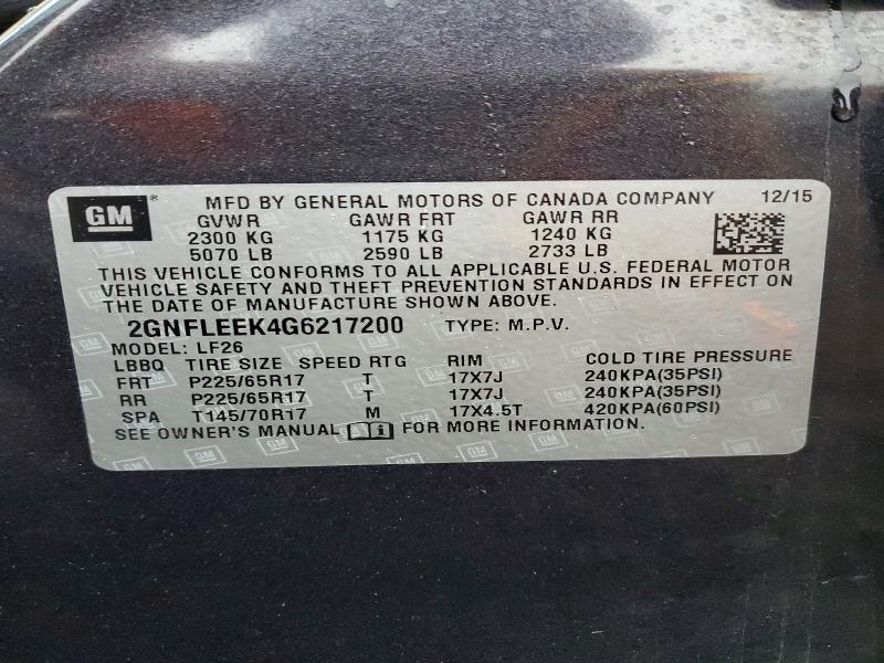 Aukcja sprzedaży 2016 Chevrolet Equinox, vin: 2GNFLEEK4G6217200, numer aukcji: 48544216