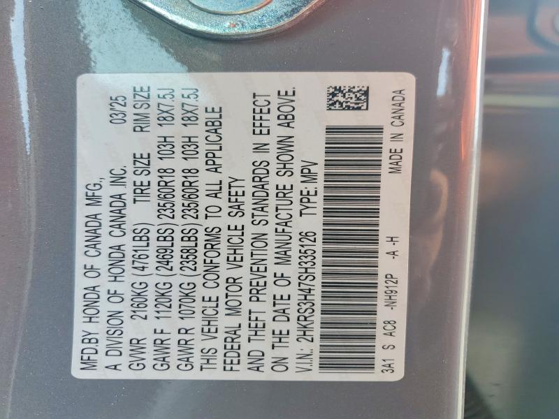 49432106 :رقم المزاد ، 2HKRS3H47SH335126 vin ، 2025 Honda Cr-v مزاد بيع