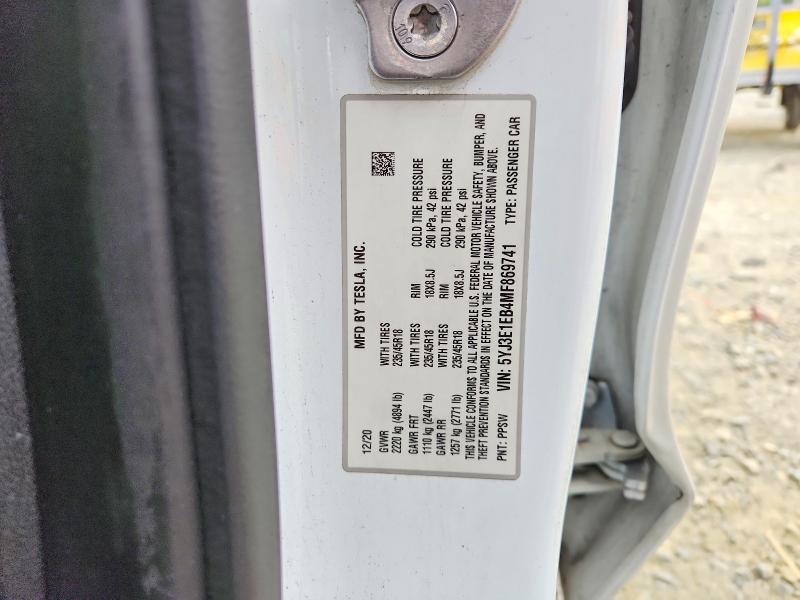 2021 Tesla Model 3 მანქანა იყიდება აუქციონზე, vin: 5YJ3E1EB4MF869741, აუქციონის ნომერი: 51802376