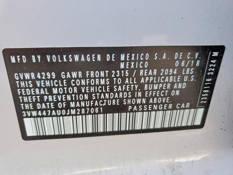 Aukcja sprzedaży 2018 Volkswagen Gti, vin: 3VW447AU0JM287061, numer aukcji: 49177596