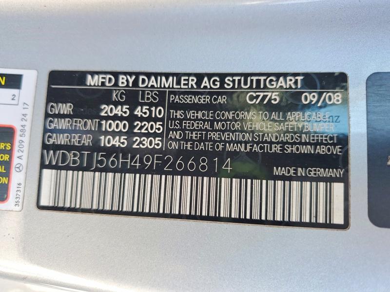 2009 Mercedes-benz Clk მანქანა იყიდება აუქციონზე, vin: WDBTJ56H49F266814, აუქციონის ნომერი: 52001836