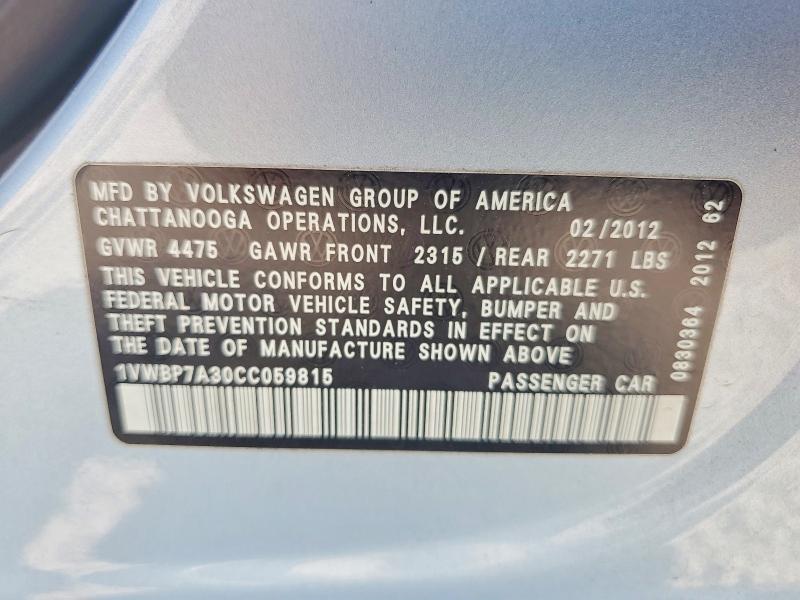 Продаж на аукціоні авто 2012 Volkswagen Passat, vin: 1VWBP7A30CC059815, номер лоту: 50921406