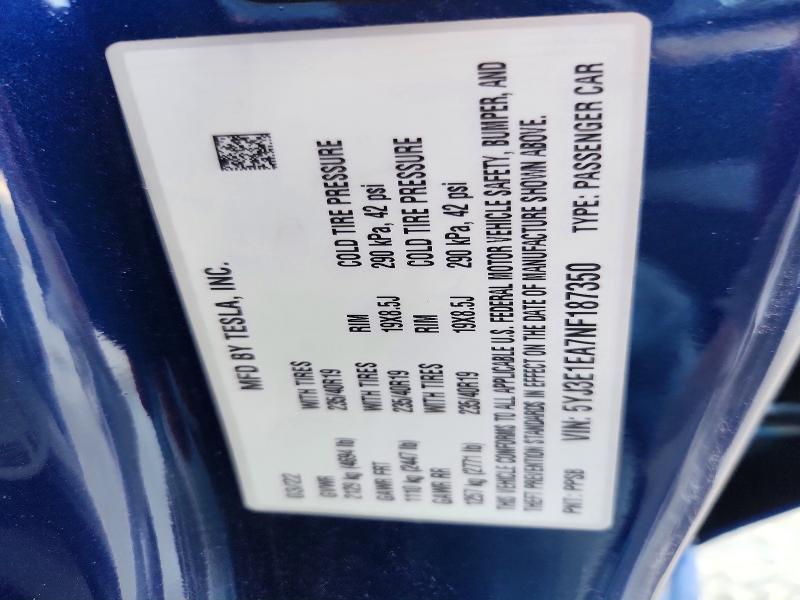 Aukcja sprzedaży 2022 Tesla Model 3, vin: 5YJ3E1EA7NF187350, numer aukcji: 51170676
