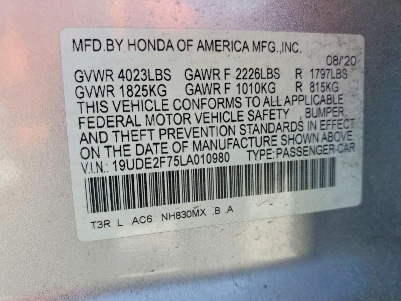Aukcja sprzedaży 2020 Acura Ilx, vin: 19UDE2F75LA010980, numer aukcji: 51875536