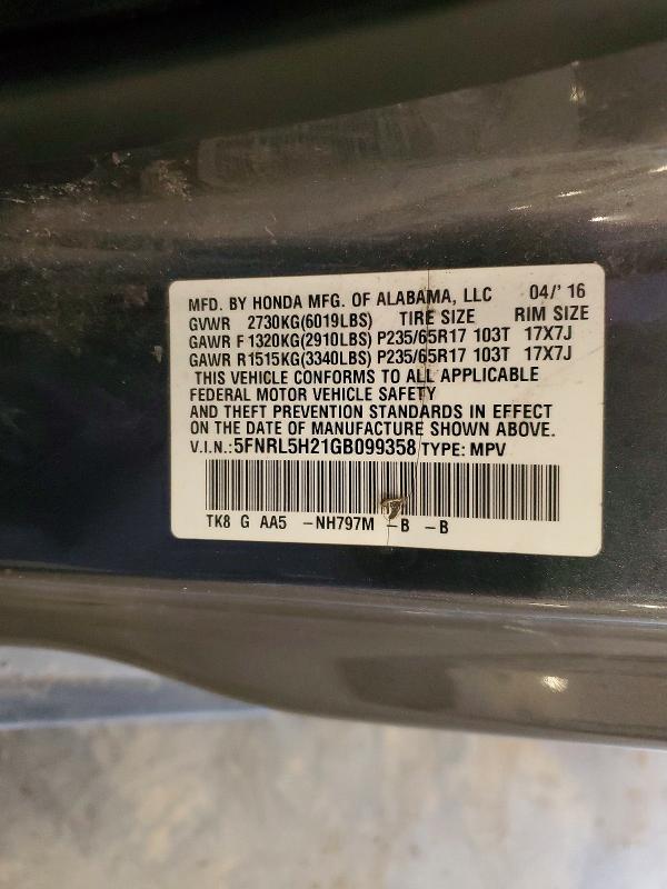Продажа на аукционе авто 2016 Honda Odyssey, vin: 5FNRL5H21GB099358, номер лота: 48326216