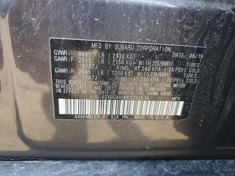 Aukcja sprzedaży 2019 Subaru Outback, vin: 4S4BSAHC8K3380516, numer aukcji: 49781806