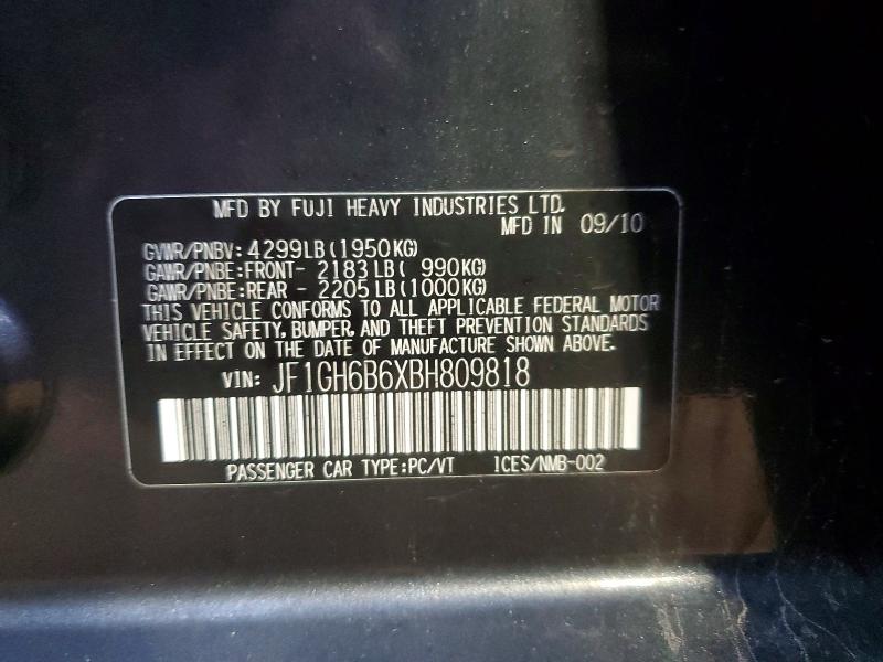 48319636 :رقم المزاد ، JF1GH6B6XBH809818 vin ، 2011 Subaru Impreza مزاد بيع