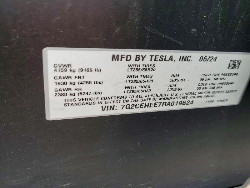 2024 Tesla Cybertruck მანქანა იყიდება აუქციონზე, vin: 7G2CEHEE7RA019624, აუქციონის ნომერი: 49730076