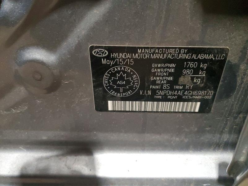 2016 Hyundai Elantra მანქანა იყიდება აუქციონზე, vin: 5NPDH4AE4GH698170, აუქციონის ნომერი: 49949146