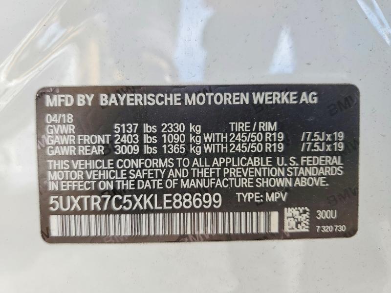 Aukcja sprzedaży 2019 Bmw X3, vin: 5UXTR7C5XKLE88699, numer aukcji: 48872876
