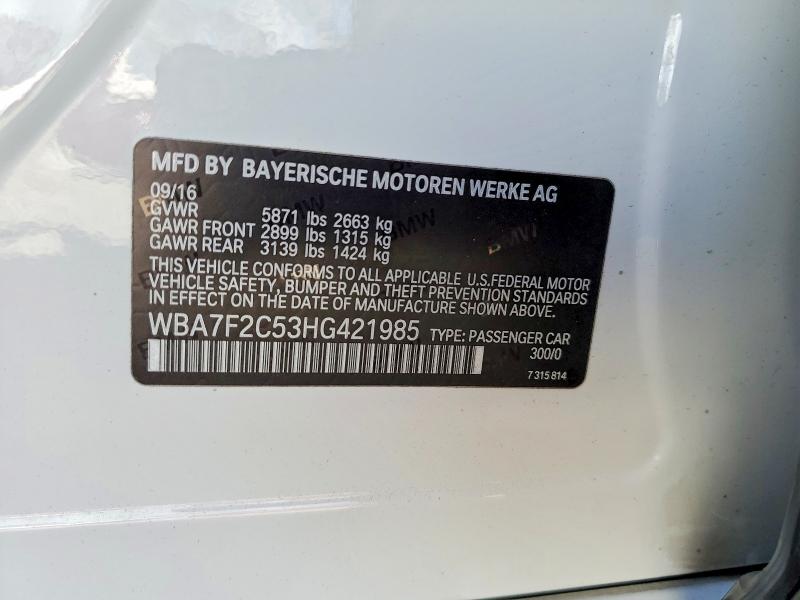 2017 Bmw 750 მანქანა იყიდება აუქციონზე, vin: WBA7F2C53HG421985, აუქციონის ნომერი: 48808776