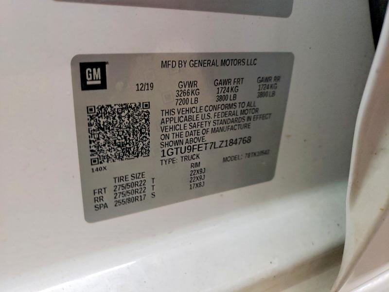 49667176 :رقم المزاد ، 1GTU9FET7LZ184768 vin ، 2020 Gmc Sierra مزاد بيع
