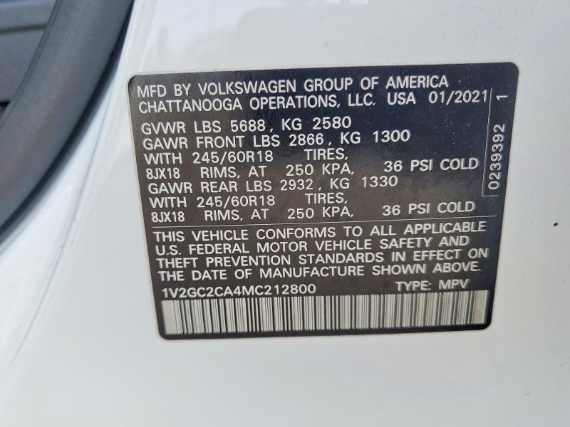 Aukcja sprzedaży 2021 Volkswagen Atlas Cross Sport, vin: 1V2GC2CA4MC212800, numer aukcji: 49142656