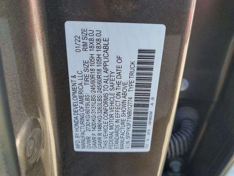 Продаж на аукціоні авто 2022 Honda Ridgeline, vin: 5FPYK3F71NB012774, номер лоту: 50089486