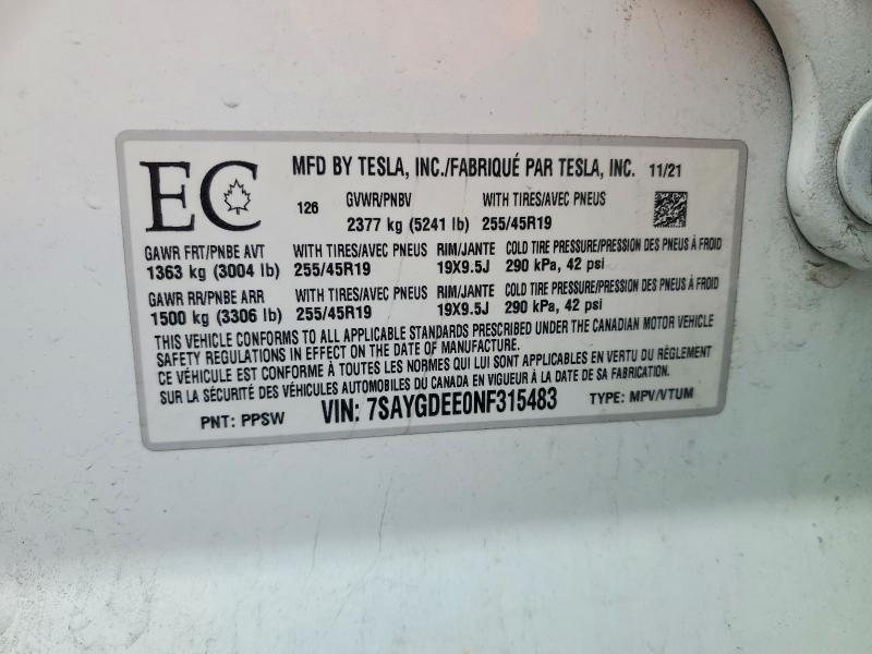 Продаж на аукціоні авто 2022 Tesla Model Y, vin: 7SAYGDEE0NF315483, номер лоту: 48764566
