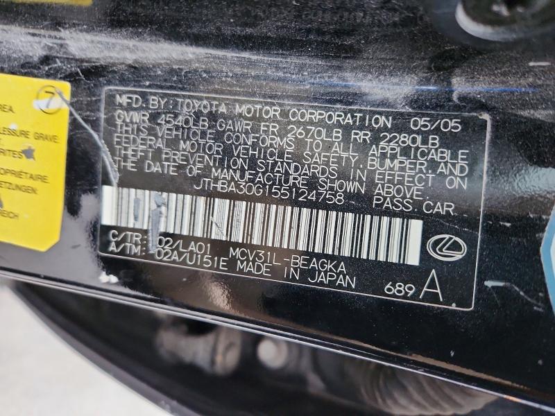 Продажа на аукционе авто 2005 Lexus Es, vin: JTHBA30G155124758, номер лота: 51003566