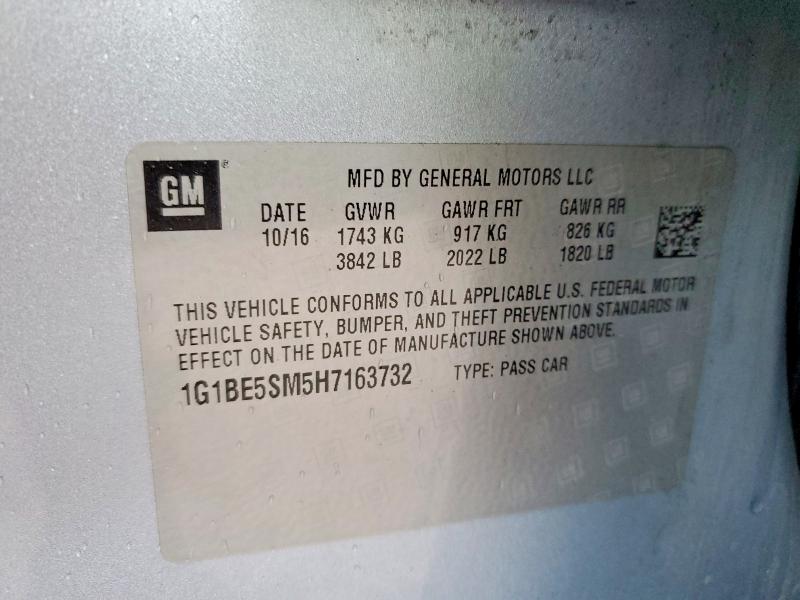 2017 Chevrolet Cruze მანქანა იყიდება აუქციონზე, vin: 1G1BE5SM5H7163732, აუქციონის ნომერი: 51670046