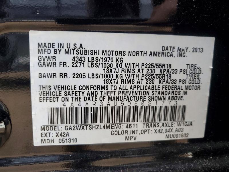 Aukcja sprzedaży 2013 Mitsubishi Outlander Sport, vin: 4A4AR3AU6DE021773, numer aukcji: 51867846