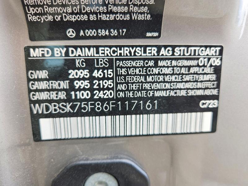 Aukcja sprzedaży 2006 Mercedes-benz Sl, vin: WDBSK75F86F117161, numer aukcji: 51891496
