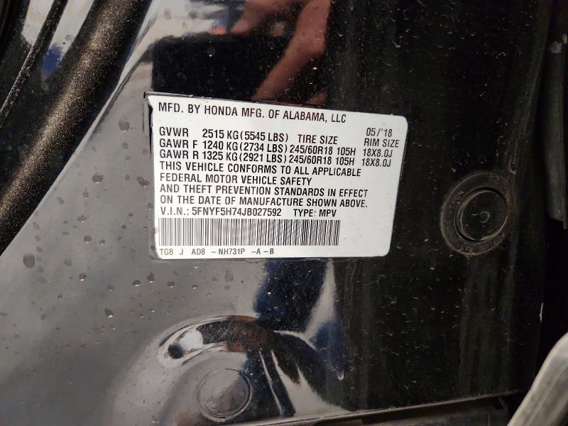 Продажа на аукционе авто 2018 Honda Pilot, vin: 5FNYF5H74JB027592, номер лота: 48292916
