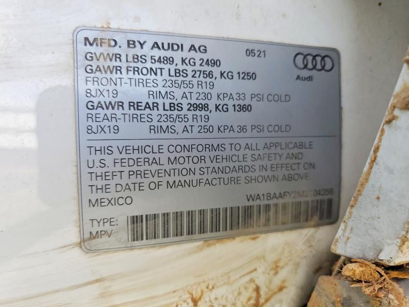 Продажа на аукционе авто 2021 Audi Q5, vin: WA1BAAFY2M2104356, номер лота: 51378936