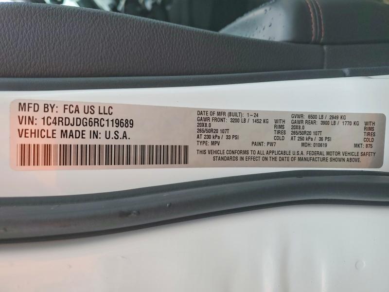 50847556 :رقم المزاد ، 1C4RDJDG6RC119689 vin ، 2024 Dodge Durango مزاد بيع