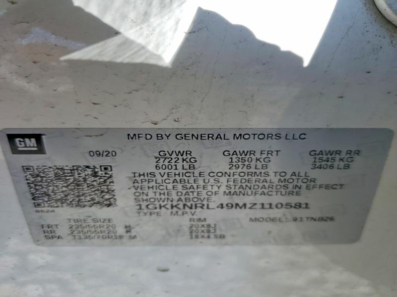 48620166 :رقم المزاد ، 1GKKNRL49MZ110581 vin ، 2021 Gmc Acadia مزاد بيع