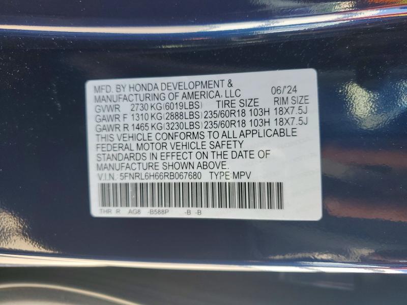 49221606 :رقم المزاد ، 5FNRL6H66RB067680 vin ، 2024 Honda Odyssey مزاد بيع