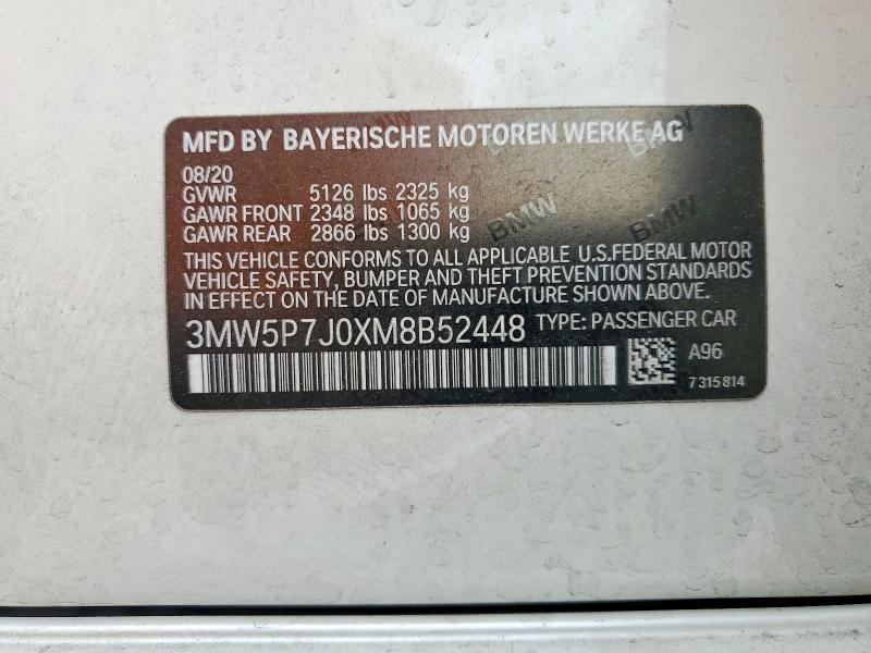 50197076 :رقم المزاد ، 3MW5P7J0XM8B52448 vin ، 2021 Bmw 330e مزاد بيع