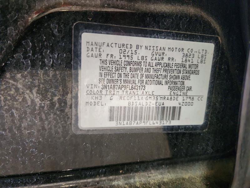 Aukcja sprzedaży 2015 Nissan Sentra, vin: 3N1AB7AP9FL643173, numer aukcji: 50364706