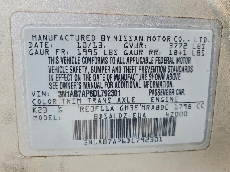 Продажа на аукционе авто 2013 Nissan Sentra, vin: 3N1AB7AP6DL792301, номер лота: 49554606