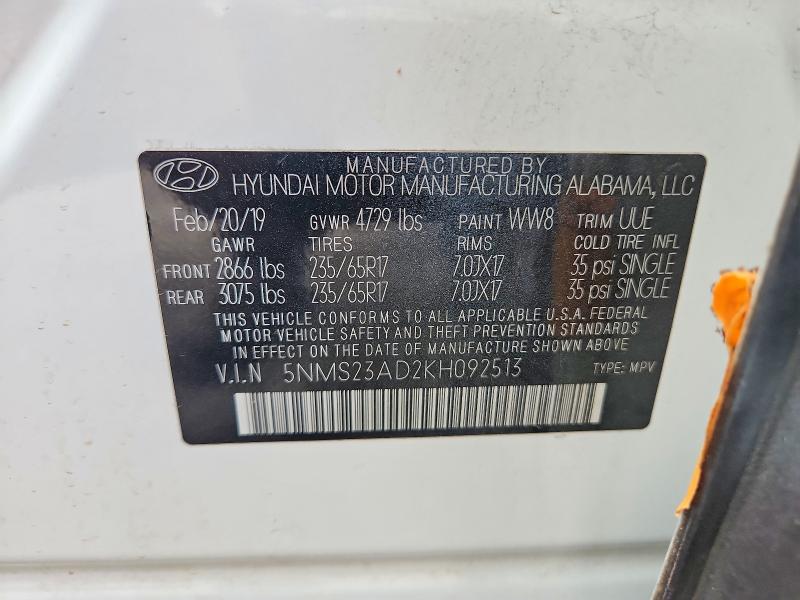 Продажа на аукционе авто 2019 Hyundai Santa Fe, vin: 5NMS23AD2KH092513, номер лота: 50955246
